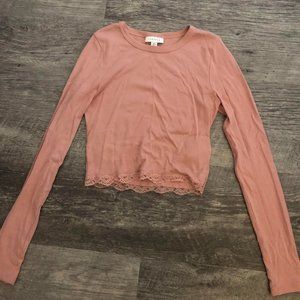 Topshop Long Sleeve Lace Hem Top